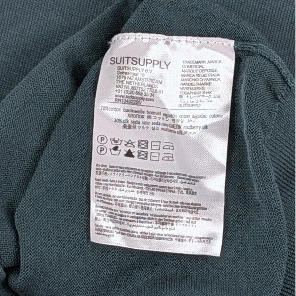 SuitSupply Cotton Silk Polo Shirt Men Large Green Johnny Collar Quiet Luxury - Picture 7 of 9